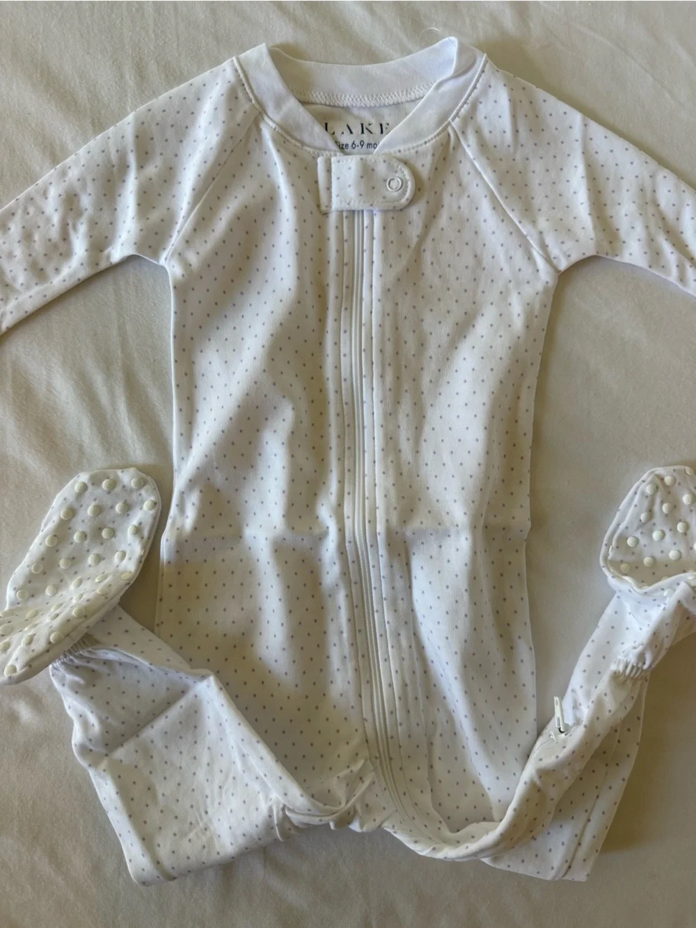 LAKE Baby Footed One-Piece Sleepwear in Light Ivory with Tiny Dots